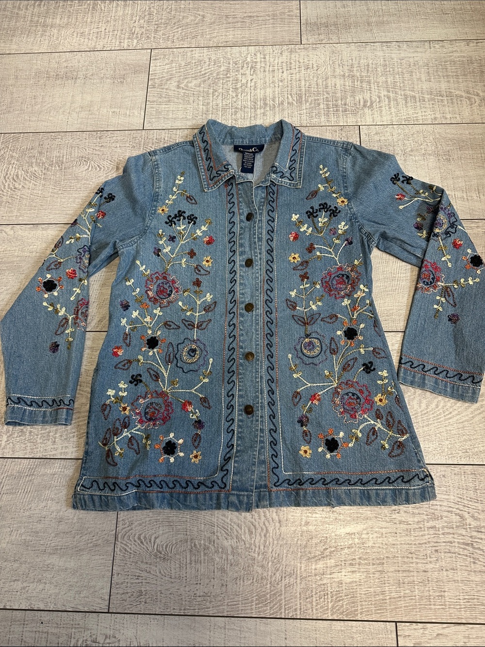 Denim&Co Light Blue Embroidered Denim Shirt - Picture 2 of 9